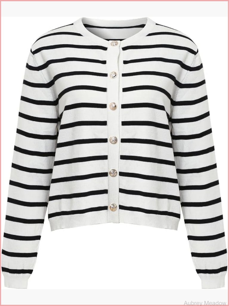 V Neck Long Sleeve Button Down Cardigan Knit Sweater